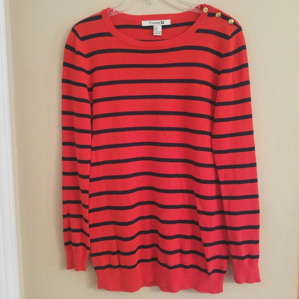 Forever 21 Orange & Blue Striped Sweater-Size M